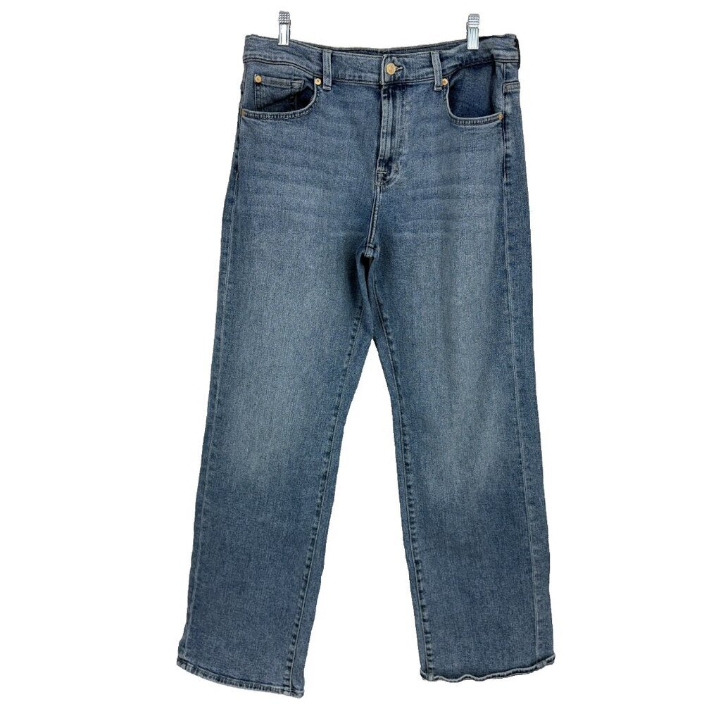 7 for All Mankind Women 31 Tess Trouser Jean Wide Leg High Rise Blue Medium Wash